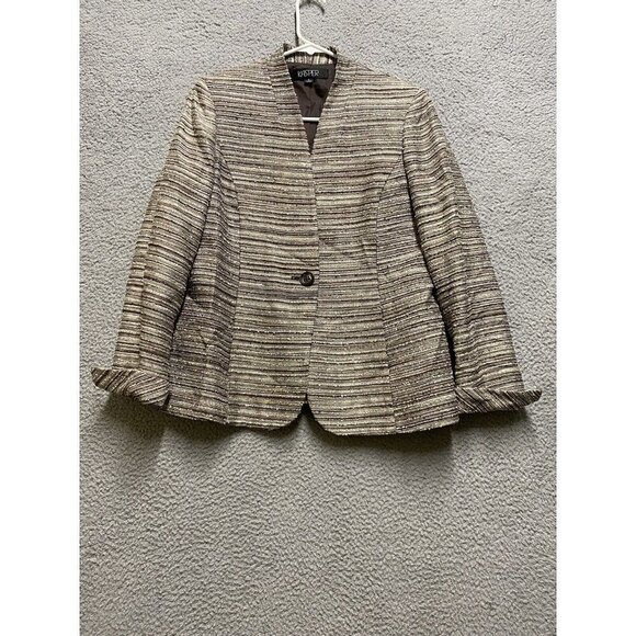 KASPER Women's Brown Tan  Striped One Button Striped Blazer Jacket Top  Size 8 - Picture 1 of 10